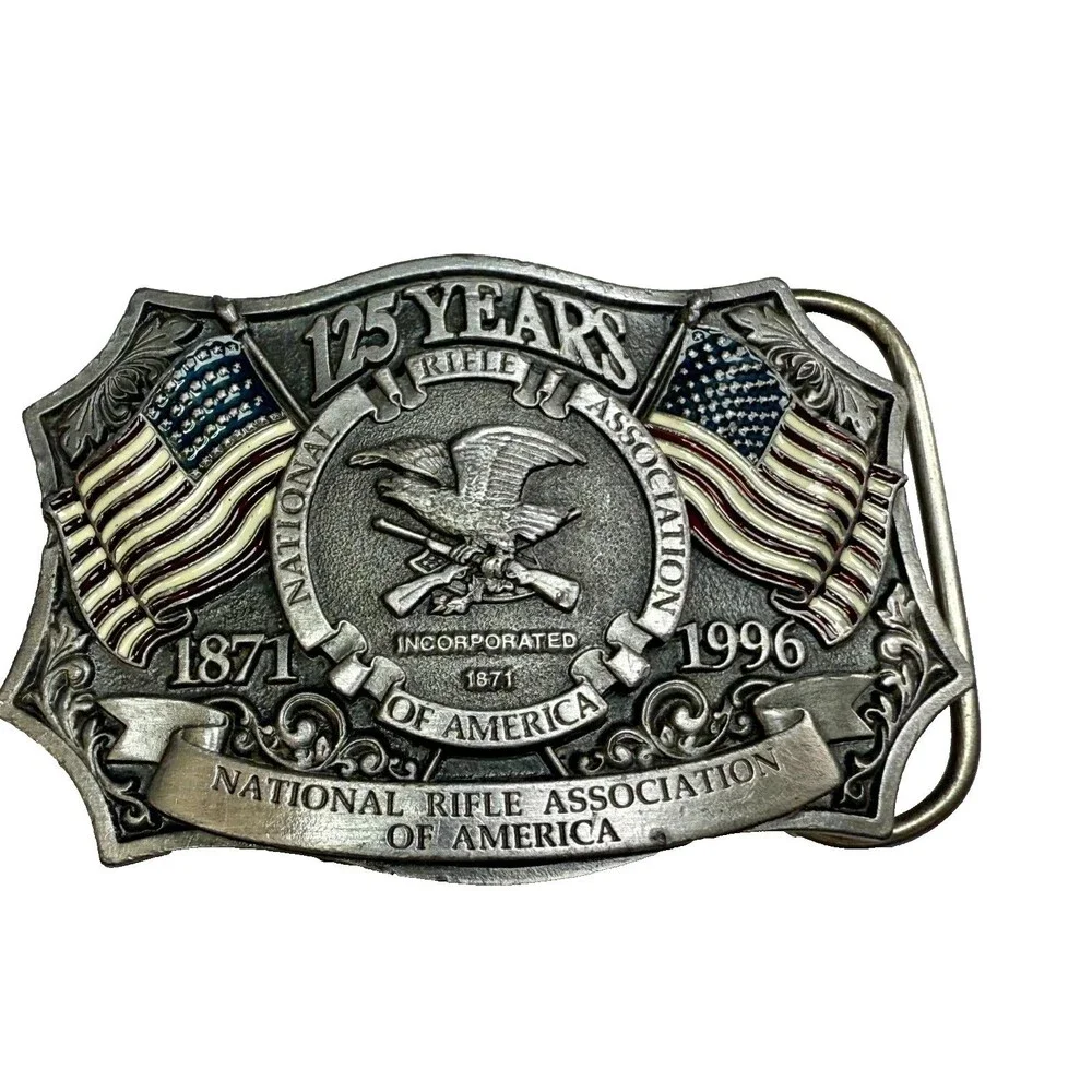 NRA 125th Anniversary Eagle Belt Buckle Guns*Flags* USA National Rifle Assn.